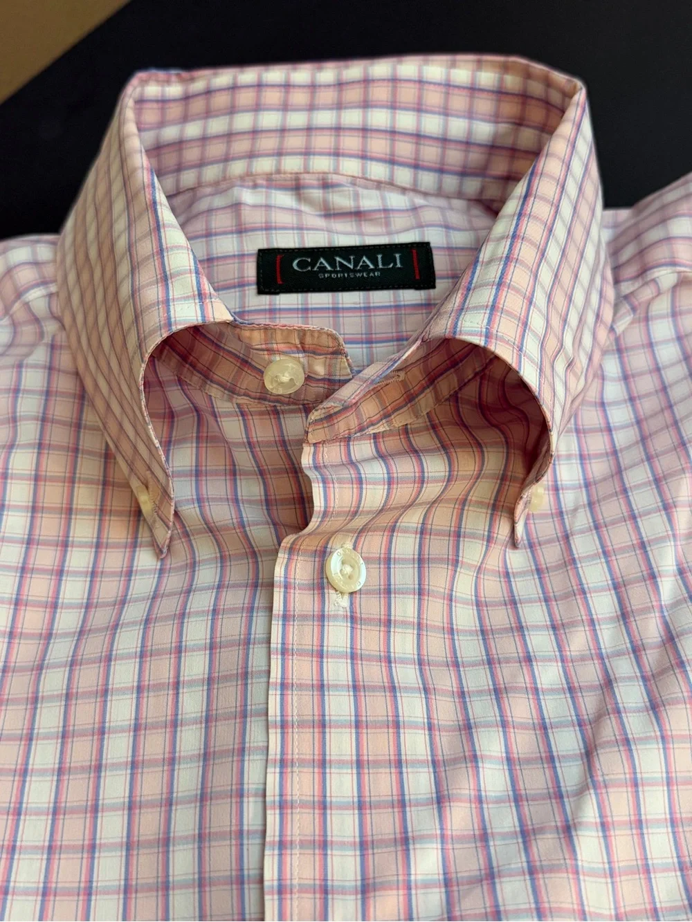 CANALI Pink and Blue Windowpane Plaid Dress Shirt